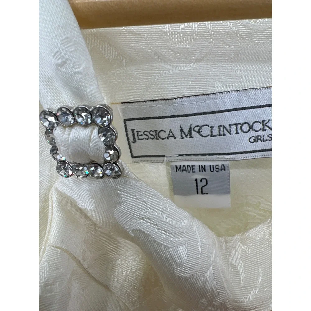 Jessica McClintock Girls 12 Vintage Cream‎ Brocade Formal Dress Rhinestone Party